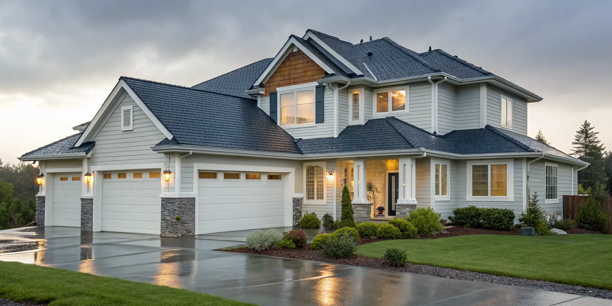 Completed roof replacement on a home after receiving storm damage.