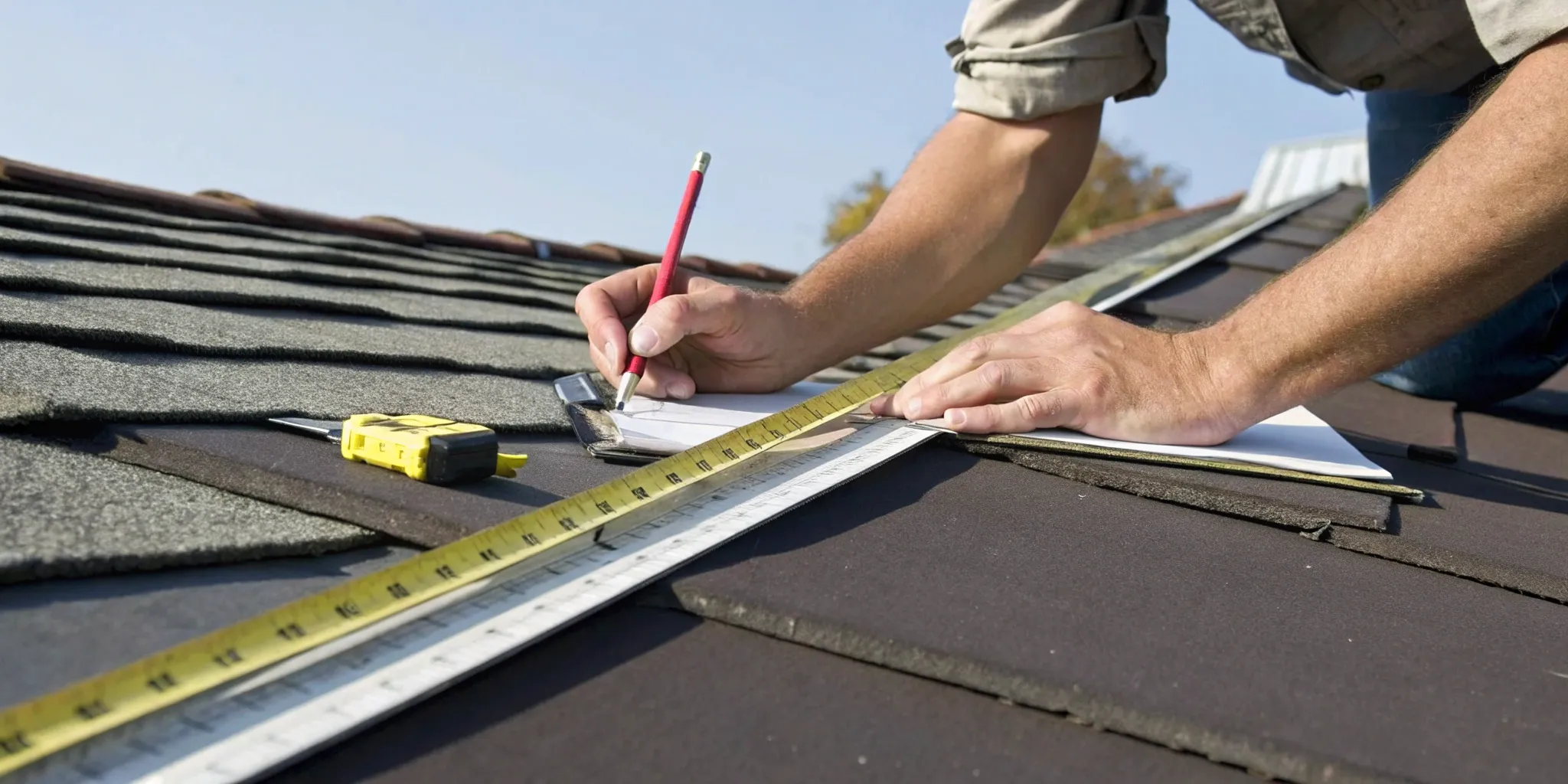 Contractor calculating the commercial roof replacement cost per square foot.