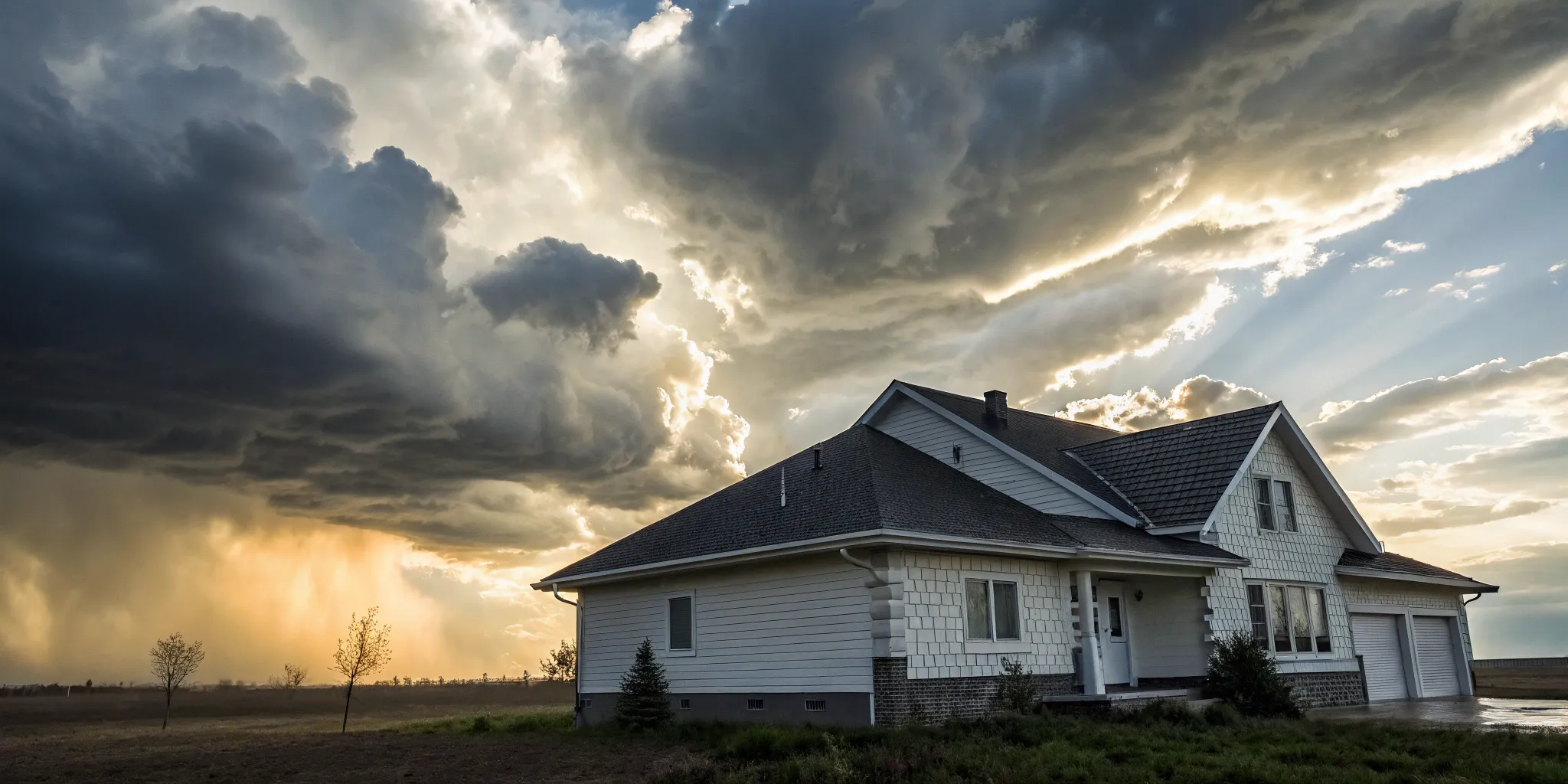 A home under a stormy sky, questioning if State Farm homeowners insurance covers wind damage.