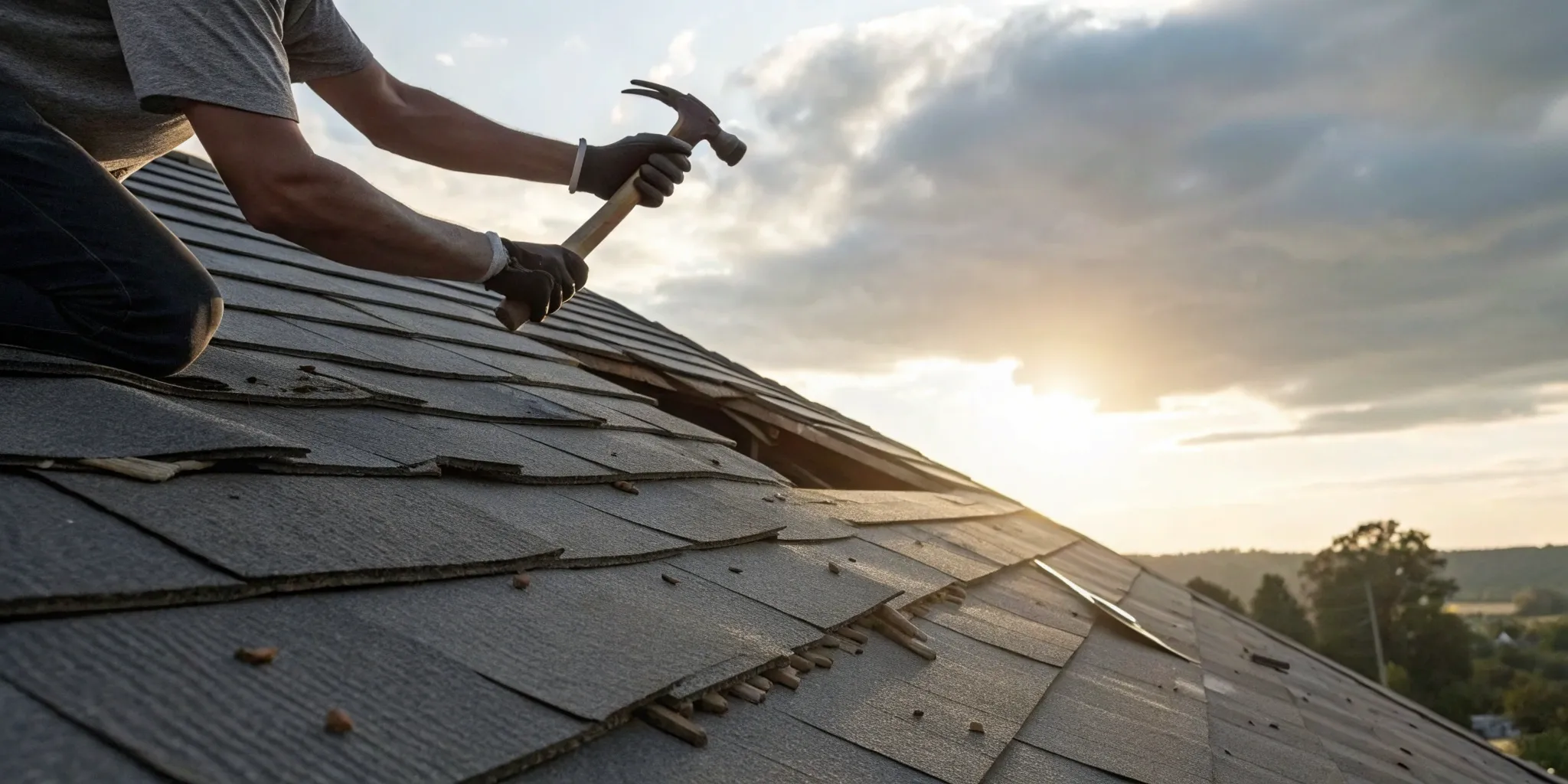 A roof showing hail damage, a key part of the insurance claim process.
