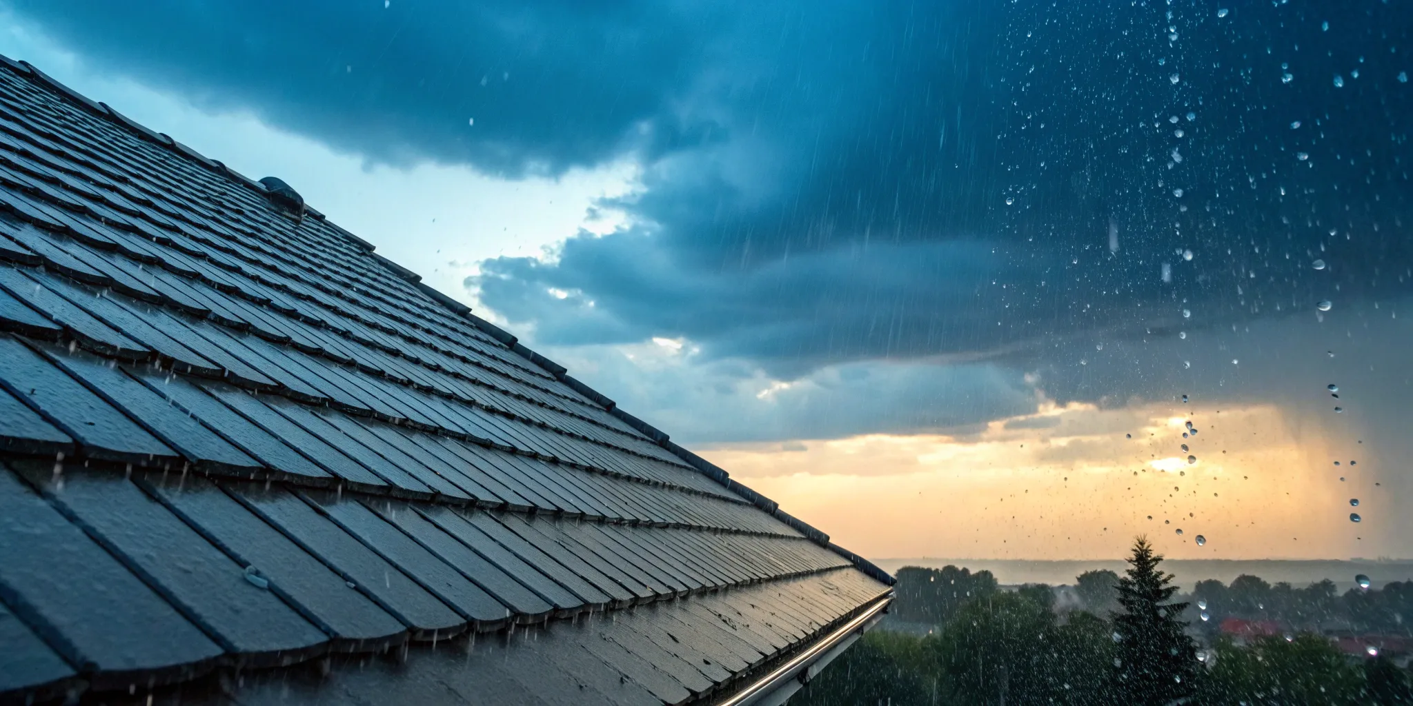 Heavy storm damaging a house roof, a situation requiring professional repair contractors.