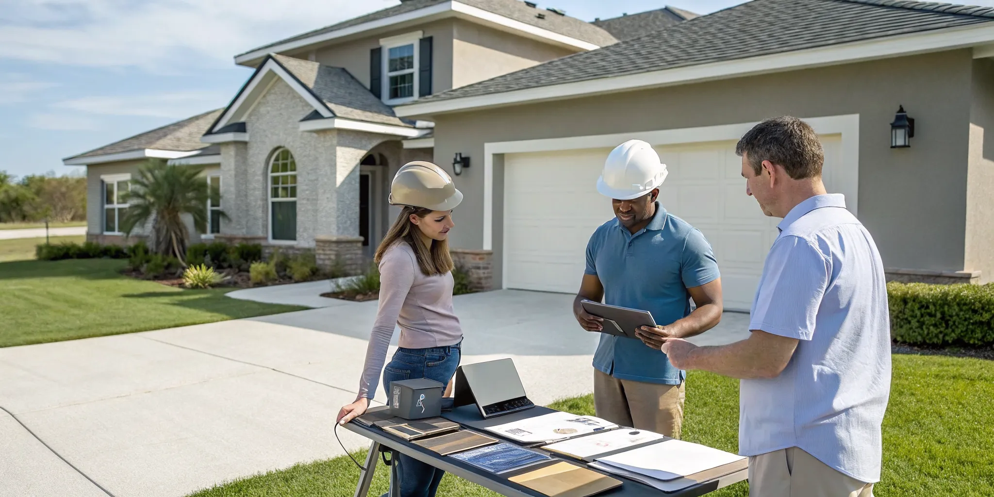 A Kissimmee homeowner discussing metal roofing options with a contractor from a local company.