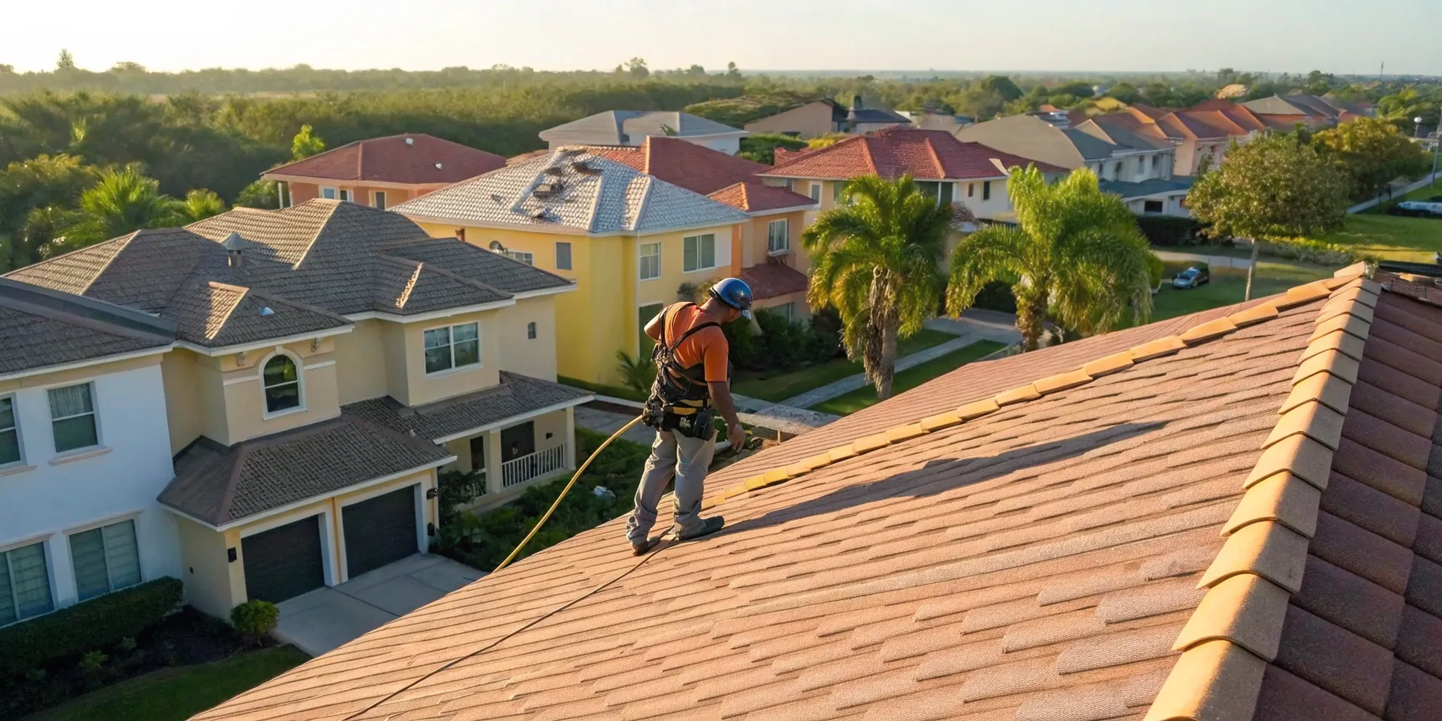 A professional residential contractor completing a roof replacement.