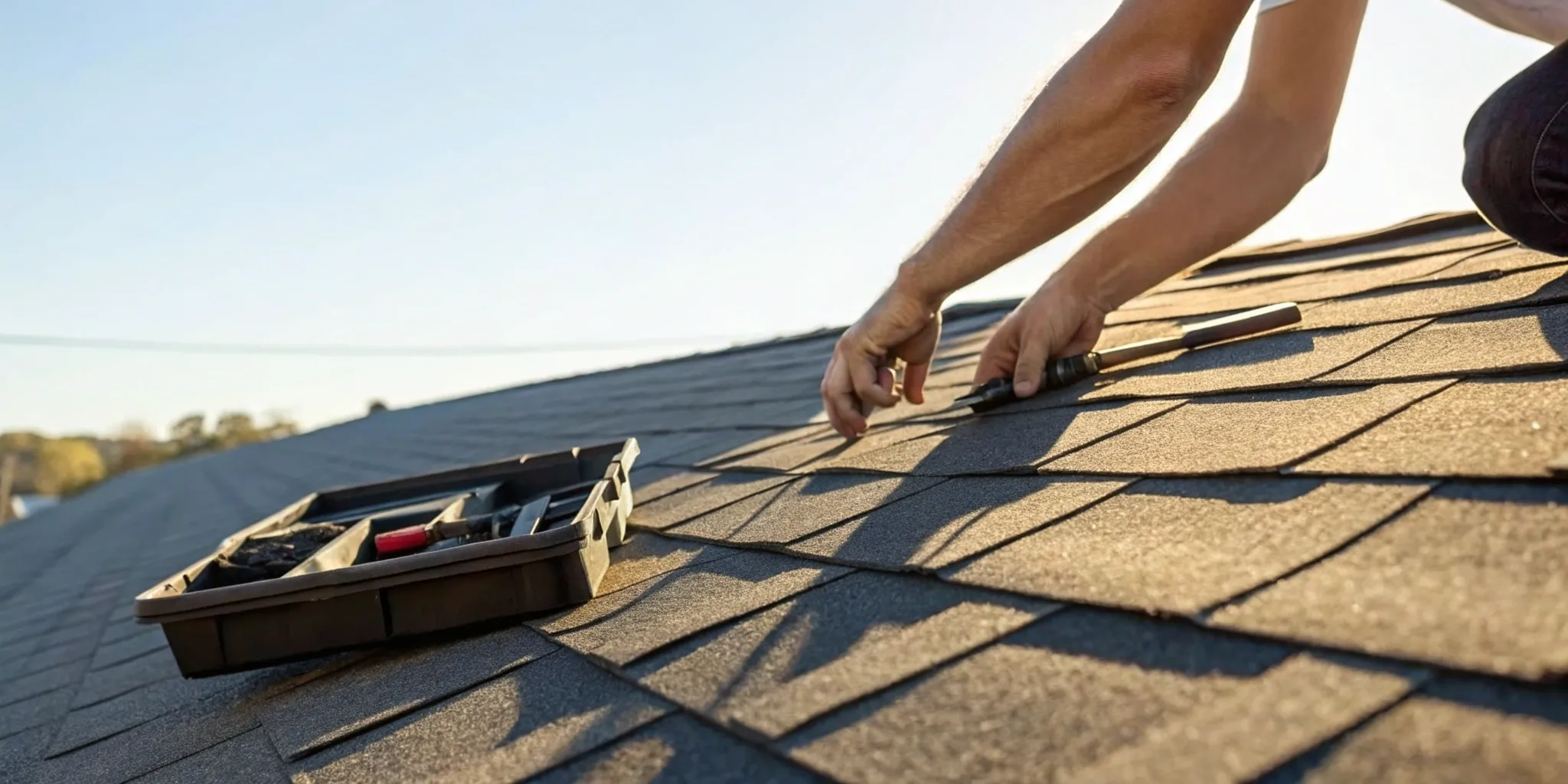 Repairing roof shingles.