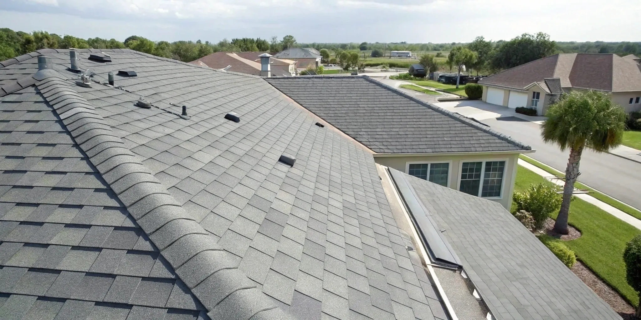 Damaged asphalt shingles on a residential roof in Winter Garden requiring repair.