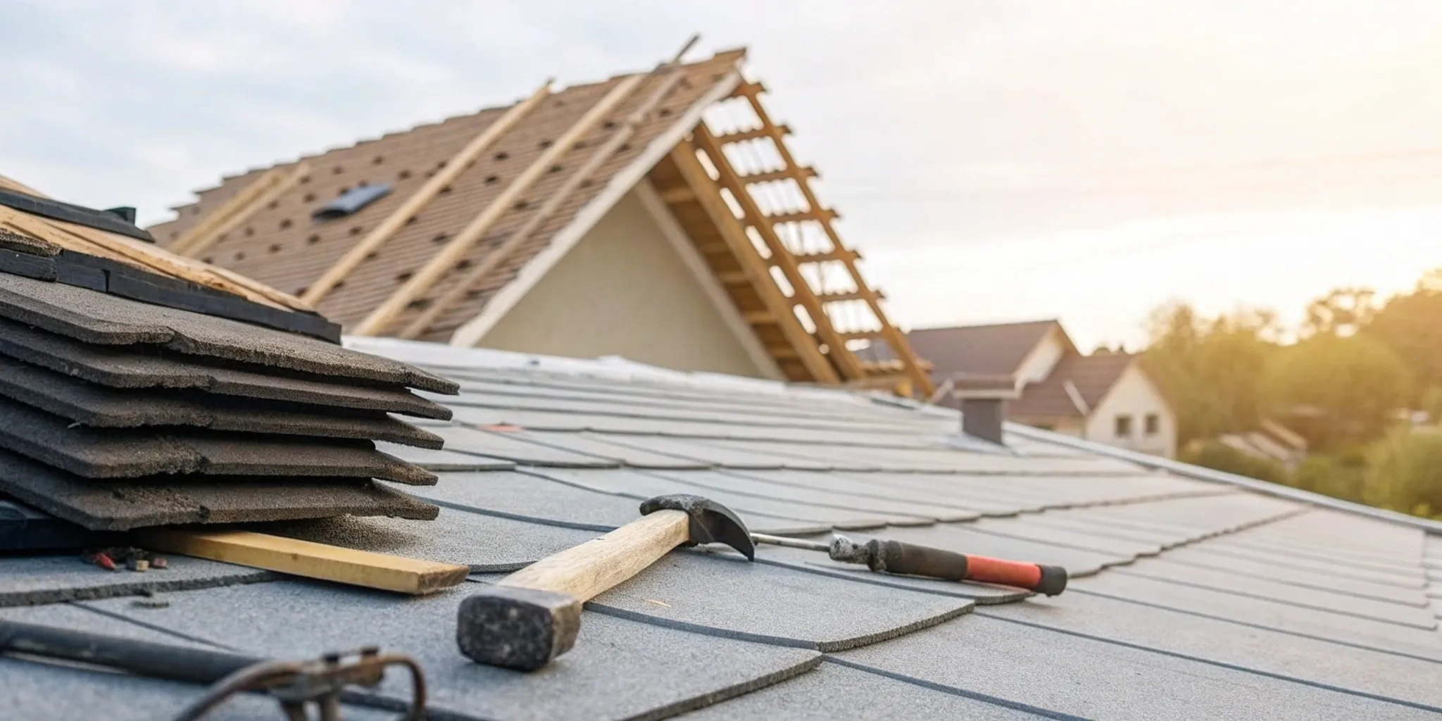 A major roof repair showing materials and labor that determine the project cost.