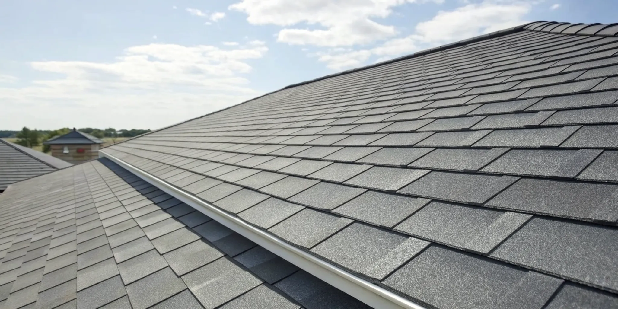 A professionally installed asphalt shingle roof by a top-rated roofing company.