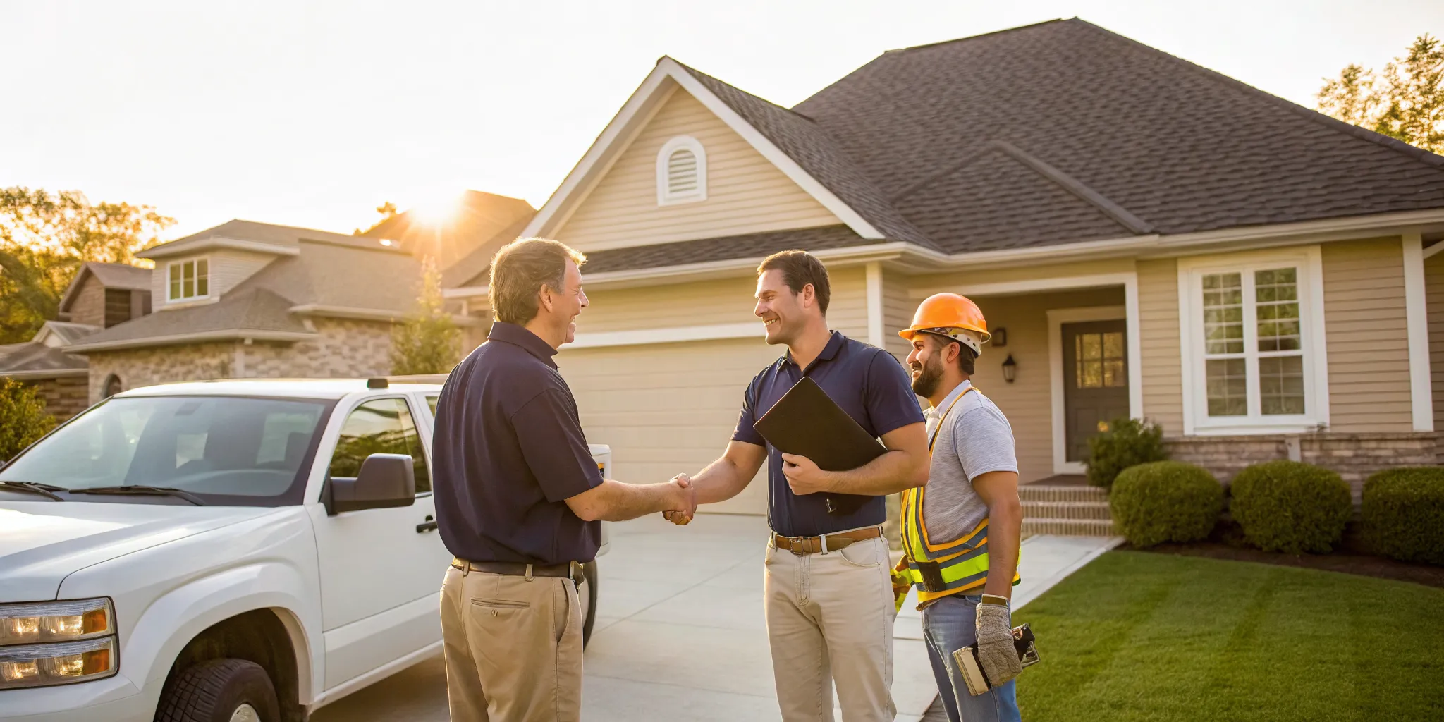 Roofing company representative helping a homeowner with a roof insurance claim.