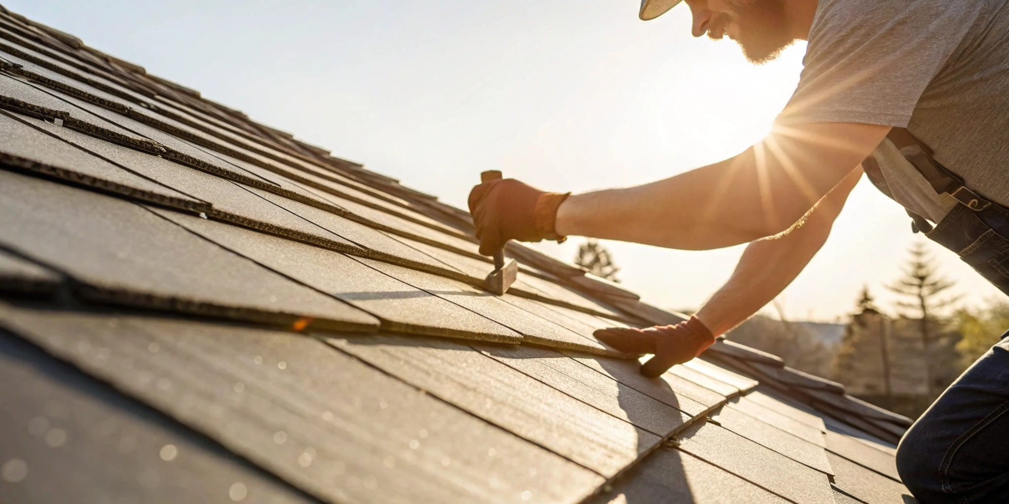 Roofer repairing a damaged shingle roof in Altamonte Springs.