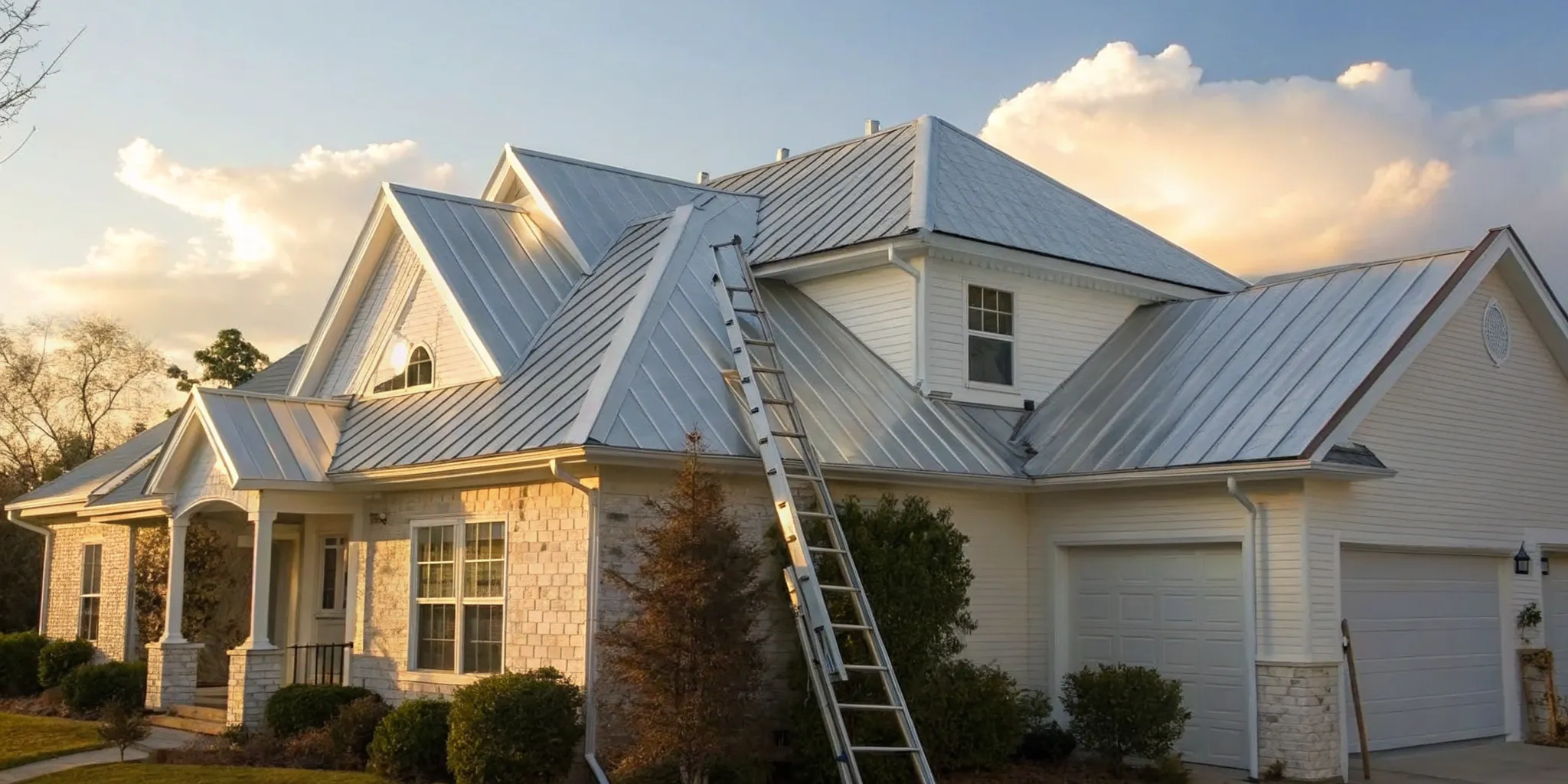 Best residential roof replacement with modern metal roofing on a two-story home.