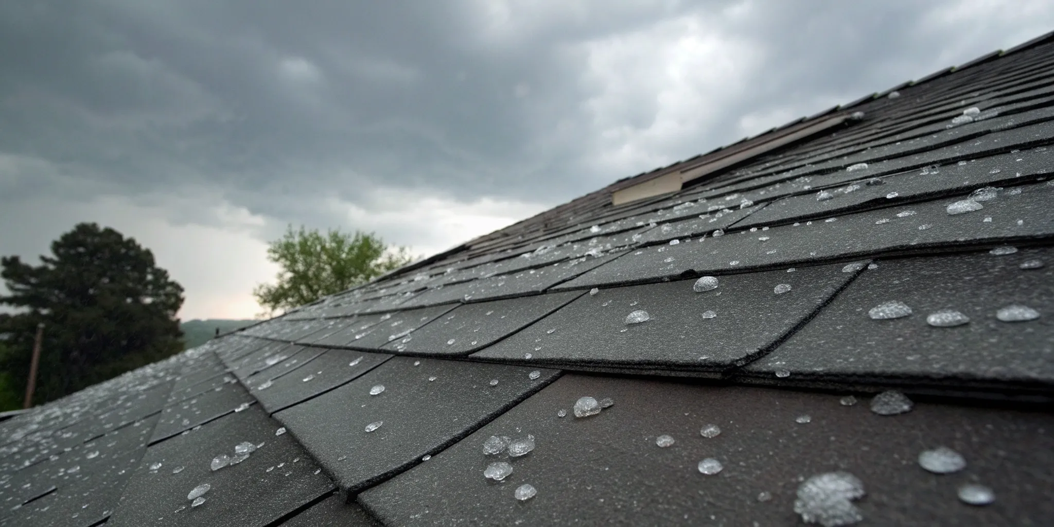 Hail damage on a house roof, a key factor in determining the final repair cost.