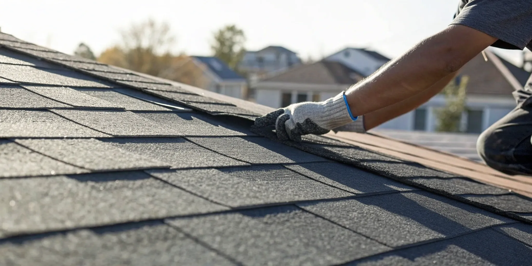 Professional roofer performing an asphalt shingle roof installation.